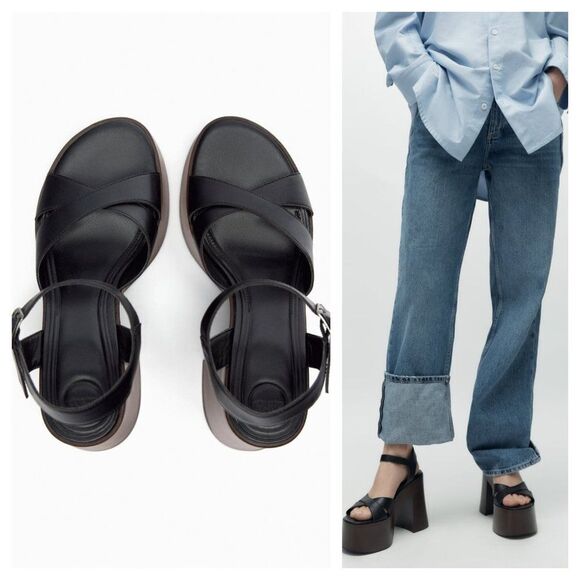 ZARA WOOD PLATFORM HEELS SANDALS - Picture 9 of 11